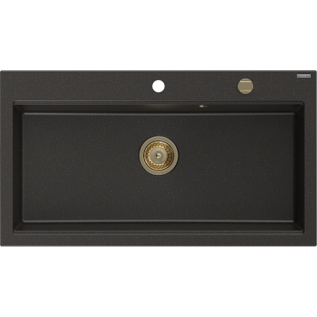 Mexen Slido chiuvetă din granit cu 1 cuvă, 900 x 500 mm, negru/auriu metalizat, sifon auriu - 6528901005-75-G