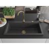 Mexen Slido chiuvetă din granit cu 1 cuvă, 900 x 500 mm, neagră cu granulații, sifon auriu - 6528901005-76-G