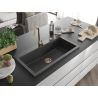 Mexen Slido chiuvetă din granit cu 1 cuvă, 900 x 500 mm, neagră cu granulații, sifon auriu - 6528901005-76-G