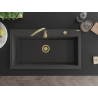 Mexen Slido chiuvetă din granit cu 1 cuvă, 900 x 500 mm, neagră cu granulații, sifon auriu - 6528901005-76-G
