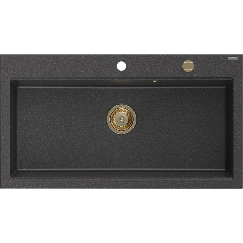 Mexen Slido 1 medencés gránit mosogató 900 x 500 mm, fekete pöttyös, arany szifonnal - 6528901005-76-G