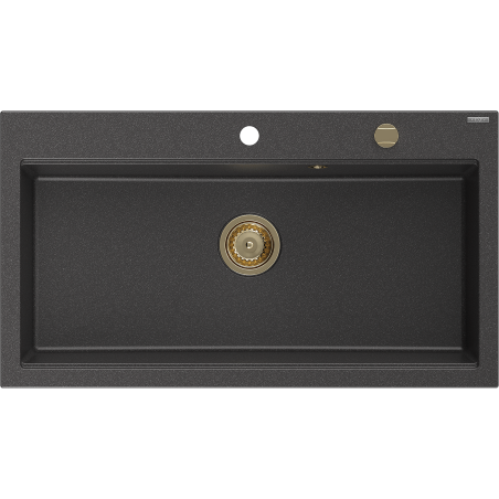 Mexen Slido 1 medencés gránit mosogató 900 x 500 mm, fekete pöttyös, arany szifonnal - 6528901005-76-G