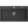 Mexen Slido chiuvetă din granit cu 1 cuvă, 900 x 500 mm, neagră cu granulații, sifon auriu - 6528901005-76-G