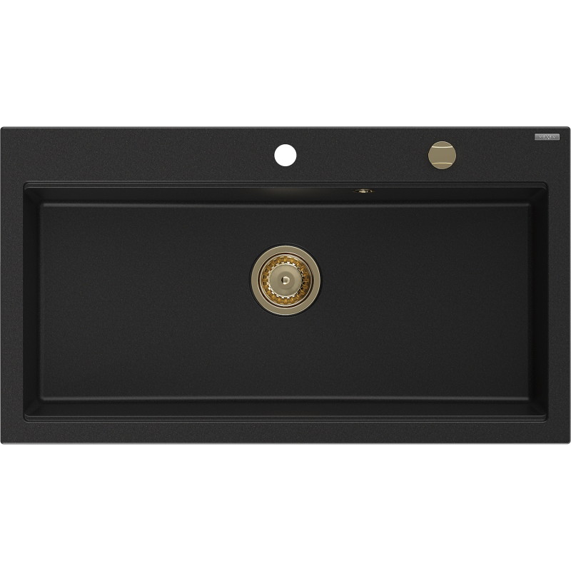 Mexen Slido 1 medencés gránit mosogató 900 x 500 mm, fekete, arany szifonnal - 6528901005-77-G