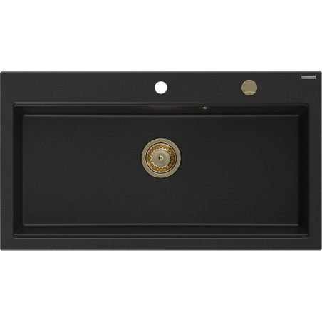 Mexen Slido chiuvetă din granit cu 1 cuvă, 900 x 500 mm, neagră, sifon auriu - 6528901005-77-G