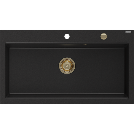 Mexen Slido gránit mosogató 1 rekeszes 900 x 500 mm, fekete, arany szifonnal - 6528901005-77-G