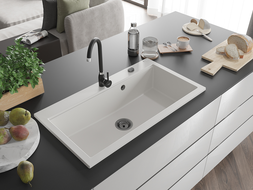 Mexen Slido chiuvetă de granit cu 1 cuvă 900 x 500 mm, albă, sifon negru - 6528901005-20-B