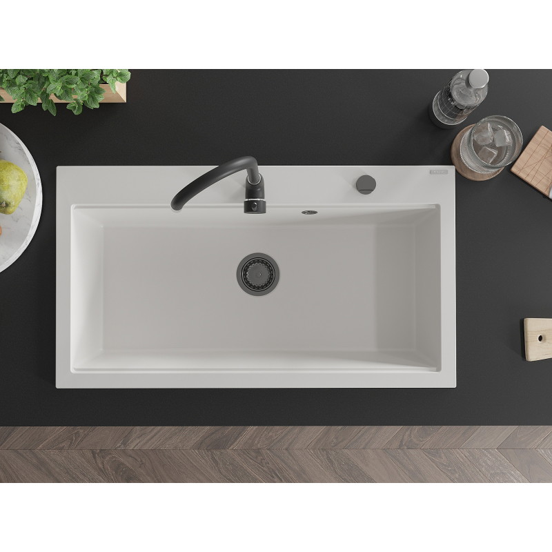 Mexen Slido chiuvetă din granit cu 1 cuvă 900 x 500 mm, albă, sifon negru - 6528901005-20-B