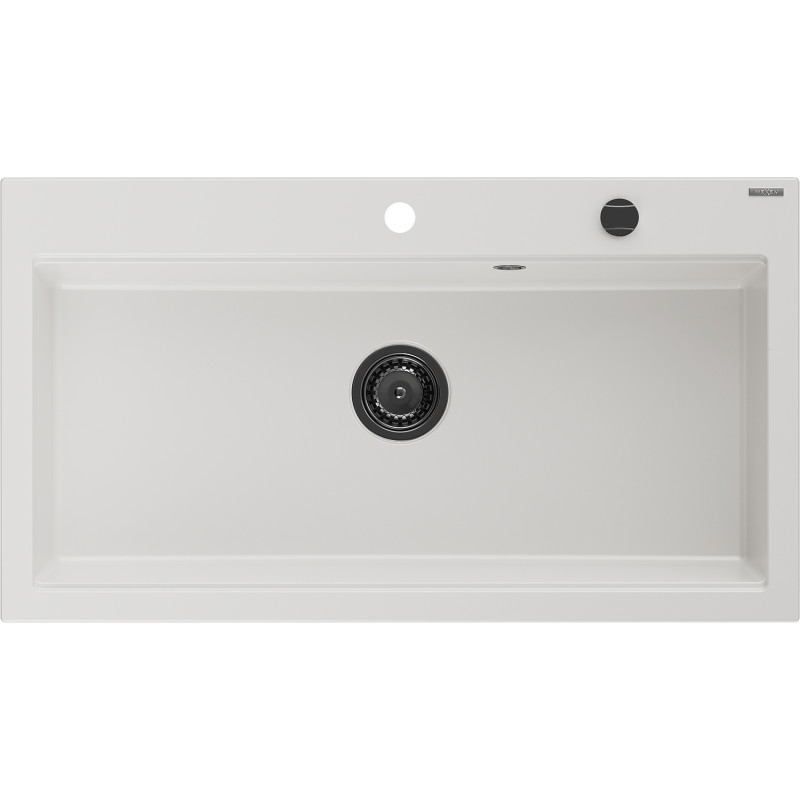 Mexen Slido chiuvetă din granit cu 1 cuvă 900 x 500 mm, albă, sifon negru - 6528901005-20-B