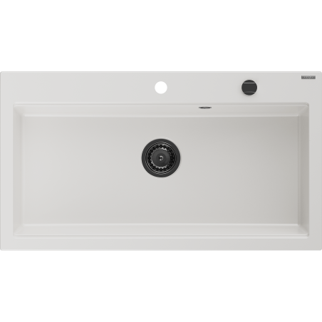 Mexen Slido chiuvetă din granit cu 1 cuvă 900 x 500 mm, albă, sifon negru - 6528901005-20-B