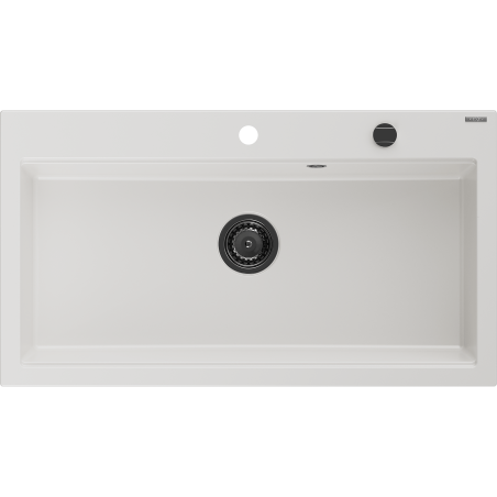 Mexen Slido egykamrás gránit mosogató 900 x 500 mm, fehér, fekete szifon - 6528901005-20-B