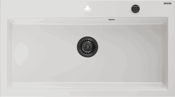 Mexen Slido egykamrás gránit mosogató 900 x 500 mm, fehér, fekete szifon - 6528901005-20-B