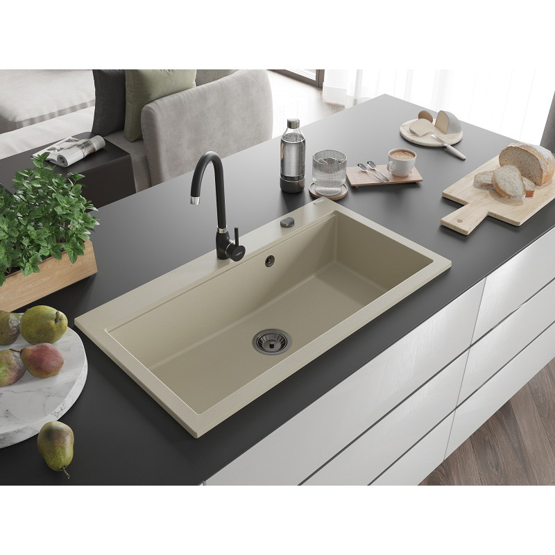 Mexen Slido chiuvetă de granit cu 1 cuvă 900 x 500 mm, bej, sifon negru - 6528901005-69-B
