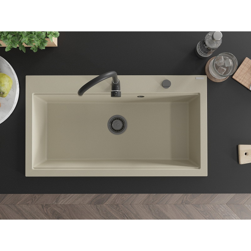 Mexen Slido chiuvetă de granit cu 1 cuvă 900 x 500 mm, bej, sifon negru - 6528901005-69-B