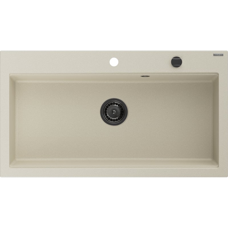 Mexen Slido gránit mosogató 1-medencés, 900 x 500 mm, bézs, fekete szifon - 6528901005-69-B