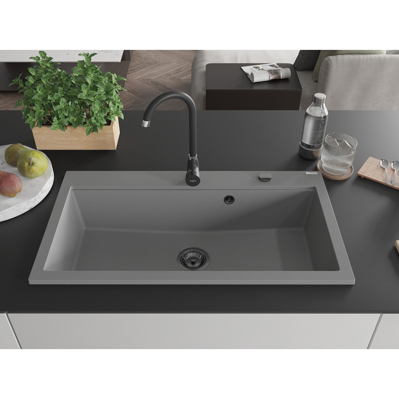 Mexen Slido chiuvetă din granit cu 1 cuvă, 900 x 500 mm, gri, sifon negru - 6528901005-71-B
