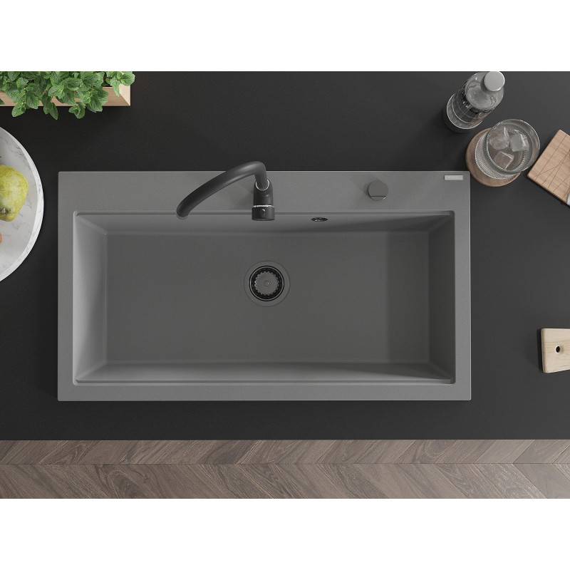 Mexen Slido chiuvetă din granit cu 1 cuvă, 900 x 500 mm, gri, sifon negru - 6528901005-71-B