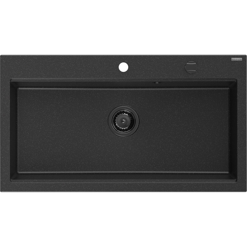 Mexen Slido chiuvetă din granit cu 1 cuvă, 900 x 500 mm, negru/argintiu metalizat, sifon negru - 6528901005-73-B