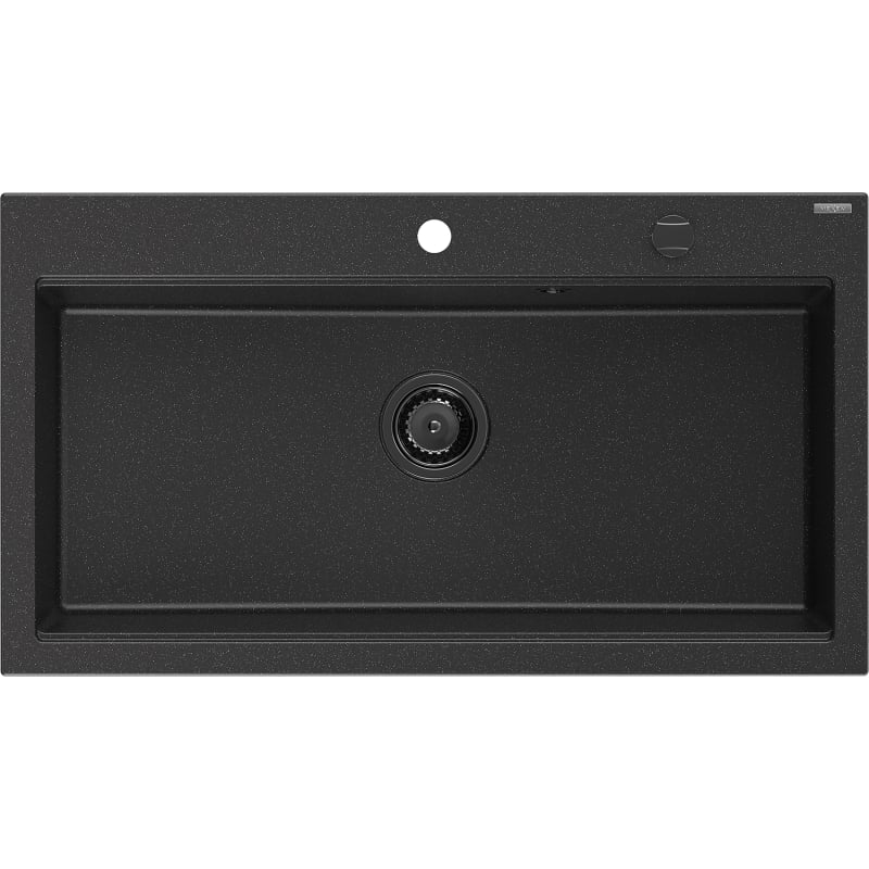 Mexen Slido gránit mosogató 1-medencés 900 x 500 mm, fekete/ezüst metál, fekete szifon - 6528901005-73-B