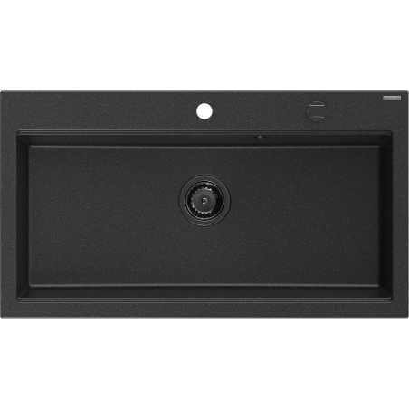 Mexen Slido chiuvetă din granit cu 1 cuvă, 900 x 500 mm, negru/argintiu metalizat, sifon negru - 6528901005-73-B