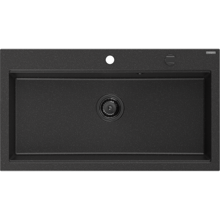 Mexen Slido gránit mosogató 1-medencés 900 x 500 mm, fekete/ezüst metál, fekete szifon - 6528901005-73-B