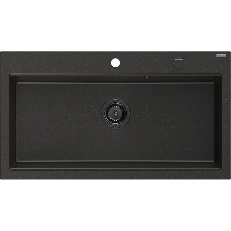 Mexen Slido chiuvetă de granit cu 1 cuvă, 900 x 500 mm, negru/auriu metalizat, sifon negru - 6528901005-75-B