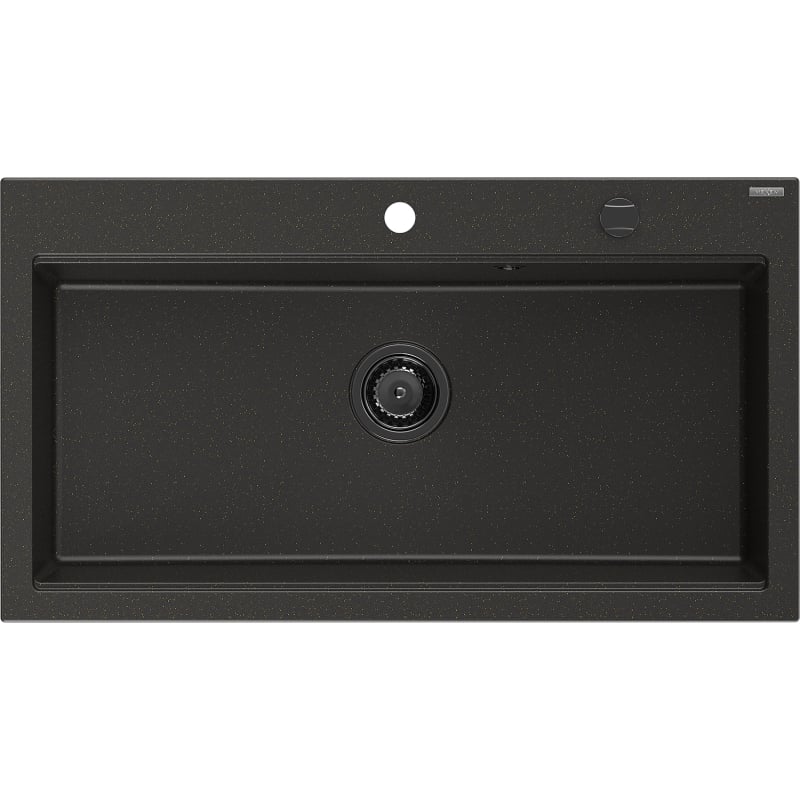 Mexen Slido gránit mosogató 1-medencés 900 x 500 mm, fekete/arany metál, fekete szifon - 6528901005-75-B