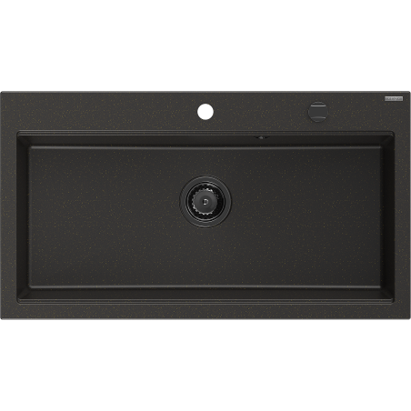 Mexen Slido gránit mosogató 1-medencés 900 x 500 mm, fekete/arany metál, fekete szifon - 6528901005-75-B
