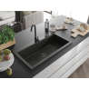 Mexen Slido chiuvetă de granit cu 1 cuvă, 900 x 500 mm, negru/auriu metalizat, sifon negru - 6528901005-75-B