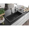 Mexen Slido gránit mosogató 1-medencés 900 x 500 mm, fekete/arany metál, fekete szifon - 6528901005-75-B