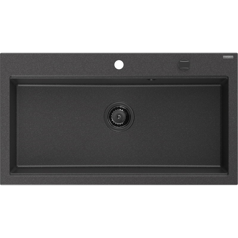 Mexen Slido chiuvetă din granit cu 1 cuvă, 900 x 500 mm, neagră pestrițată, sifon negru - 6528901005-76-B