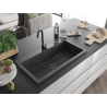 Mexen Slido chiuvetă din granit cu 1 cuvă, 900 x 500 mm, neagră pestrițată, sifon negru - 6528901005-76-B