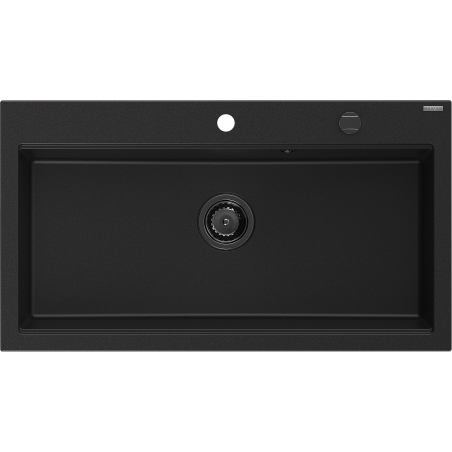 Mexen Slido gránit egykamrás mosogató 900 x 500 mm, fekete, fekete szifon - 6528901005-77-B