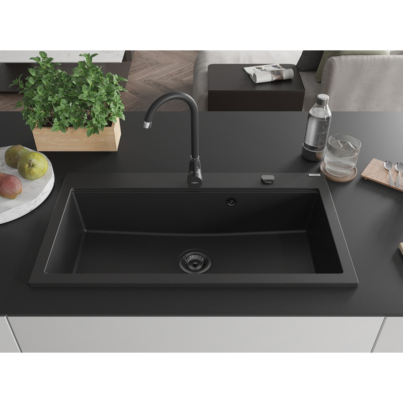 Mexen Slido 1 medencés gránit mosogató 900 x 500 mm, fekete, fekete szifonnal - 6528901005-77-B