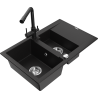 Mexen Gaspar chiuvetă de bucătărie din granit cu 1,5 compartimente cu scurgător și baterie Duero, neagră