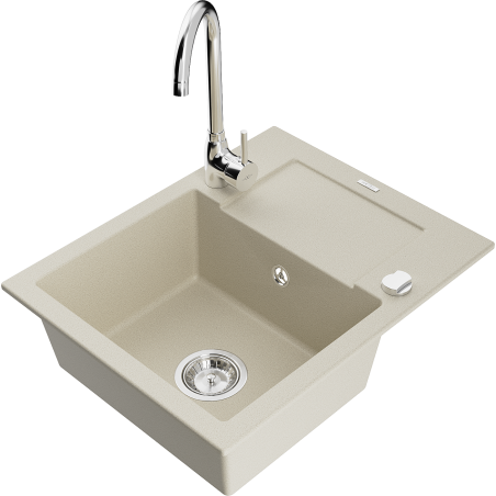 Mexen Enzo chiuvetă din granit cu 1 compartiment, cu scurgător și baterie de bucătărie Telma, bej - 6506-69-670200-00