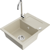 Chiuvetă granit Mexen Enzo cu 1 compartiment cu scurgător și baterie de bucătărie Telma, bej - 6506-69-670200-00