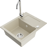 Mexen Enzo 1-medencés gránit mosogató csepptálcával és Telma konyhai csapteleppel, bézs - 6506-69-670200-00