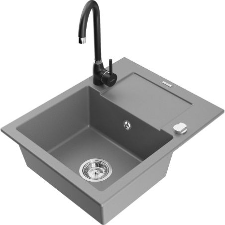 Mexen Enzo chiuvetă granit 1-camerală cu scurgător și baterie de bucătărie Telma, gri - 6506-71-670200-70