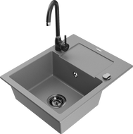 Mexen Enzo chiuvetă de granit cu 1 compartiment, cu scurgător și baterie de bucătărie Telma, gri - 6506-71-670200-70-B