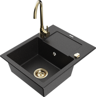 Mexen Enzo 1-medencés gránit mosogató lefolyóval és Telma konyhai csapteleppel, fekete/ezüst - 6506-73-670200-50