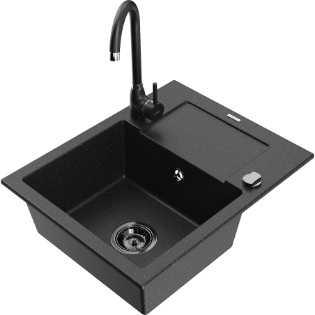 Mexen Enzo chiuvetă de granit cu 1 compartiment cu scurgător și baterie de bucătărie Telma, negru/argintiu