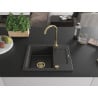 Mexen Enzo chiuvetă granit 1-compartiment cu scurgător și baterie de bucătărie Telma, negru-punctat - 6506-76-670200-50