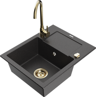 Mexen Enzo chiuvetă din granit cu 1 compartiment, cu picurător și baterie de bucătărie Telma, negru stropit