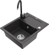 Mexen Enzo chiuvetă de granit cu o singură cuvă, cu picurător și baterie de bucătărie Telma, negru cu pete
