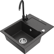 Mexen Enzo 1-medencés gránit mosogató csepegtetővel és Telma konyhai csapteleppel, fekete pöttyös - 6506-76-670200-70