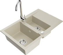 Mexen Gaspar chiuvetă granit 1,5 camere cu scurgător și baterie bucătărie Telma, bej - 6507-69-670200-00