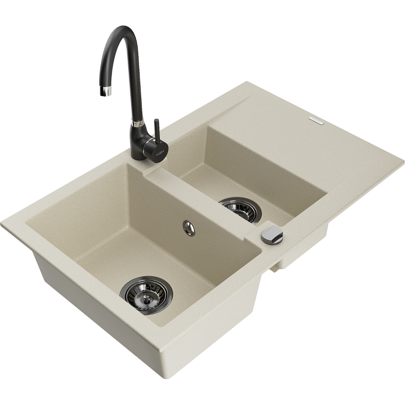 Mexen Gaspar chiuvetă de granit 1,5-camere cu scurgător și baterie de bucătărie Telma, bej - 6507-69-670200-70