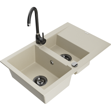 Mexen Gaspar chiuvetă de granit 1,5-camere cu scurgător și baterie de bucătărie Telma, bej - 6507-69-670200-70