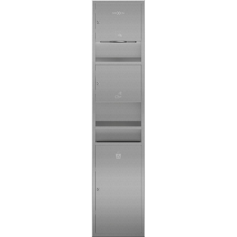 Mexen Linox recipient încastrat pentru prosoape de hârtie cu uscător de mâini și coș, inox - 70K001-01